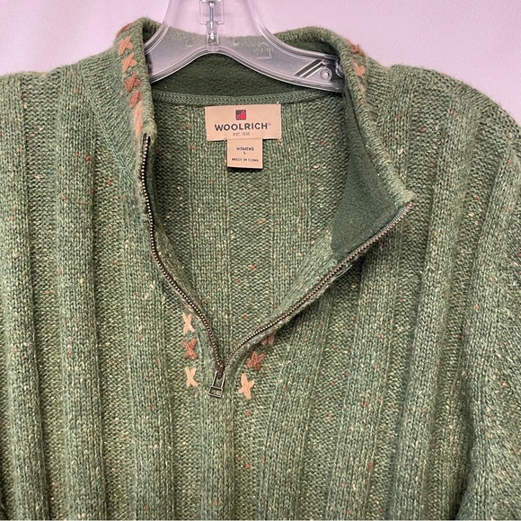 Women's WOOLRICH Green Ramie Wool Blend 1/2 Zip Sweater Size Large Trim - Picture 4 of 12